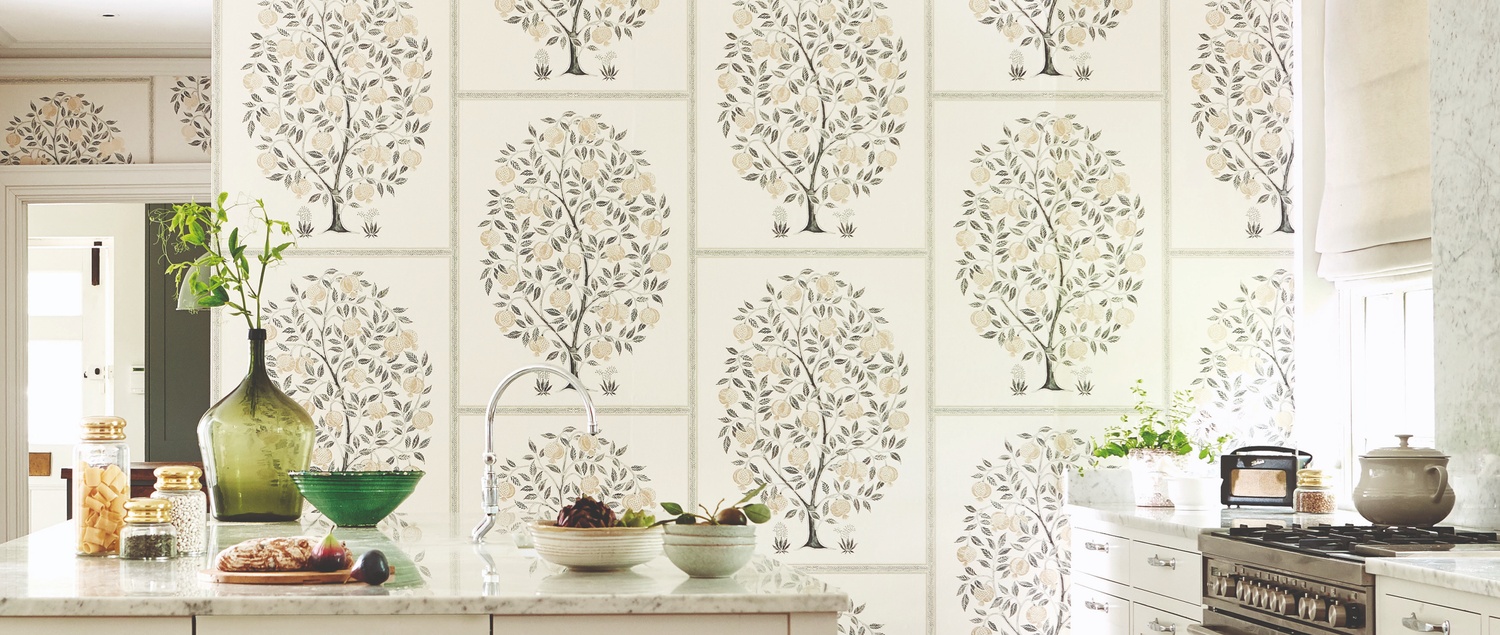 Sanderson 2019 Caspian 06 Anaartree White Tree Wallpaper in Kitchen
