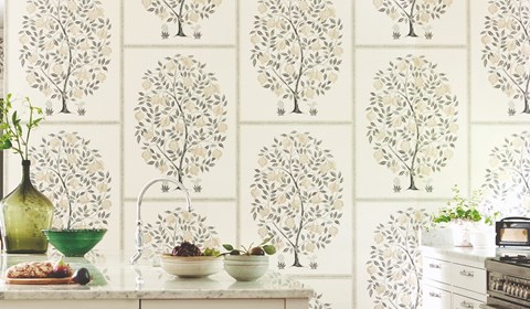 Sanderson 2019 Caspian 06 Anaartree White Tree Wallpaper in Kitchen